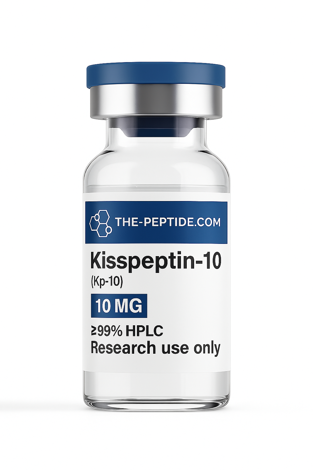 A vial of Kisspeptin-10 peptide for research use, 10 mg.