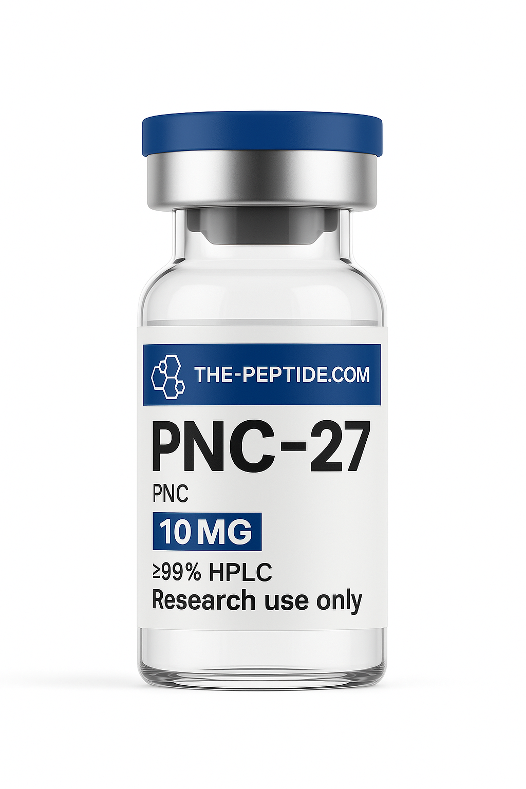 A vial labeled PNC-27, 10 mg, for research use only.