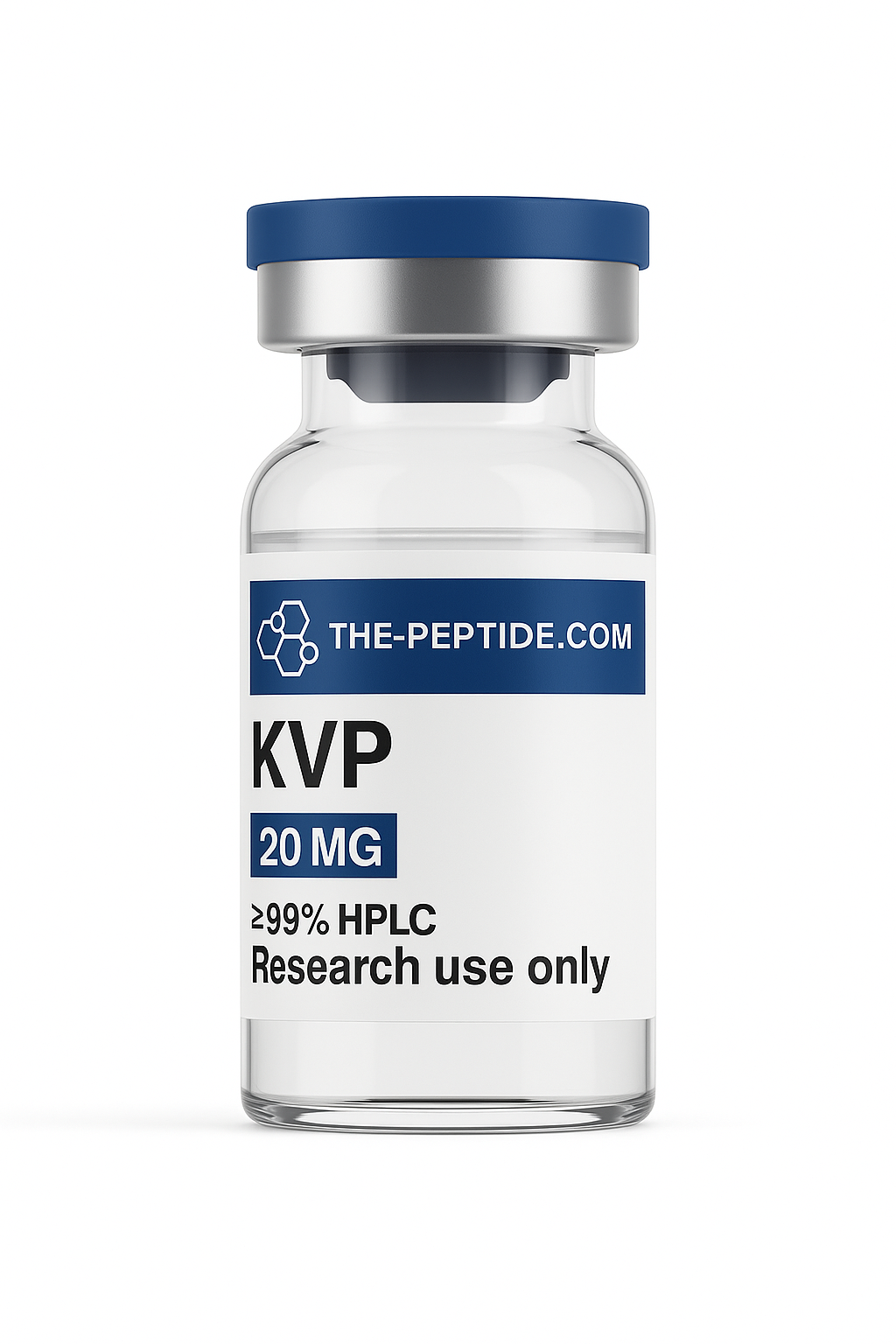 Clear vial labeled KVP 20 MG for research use only.