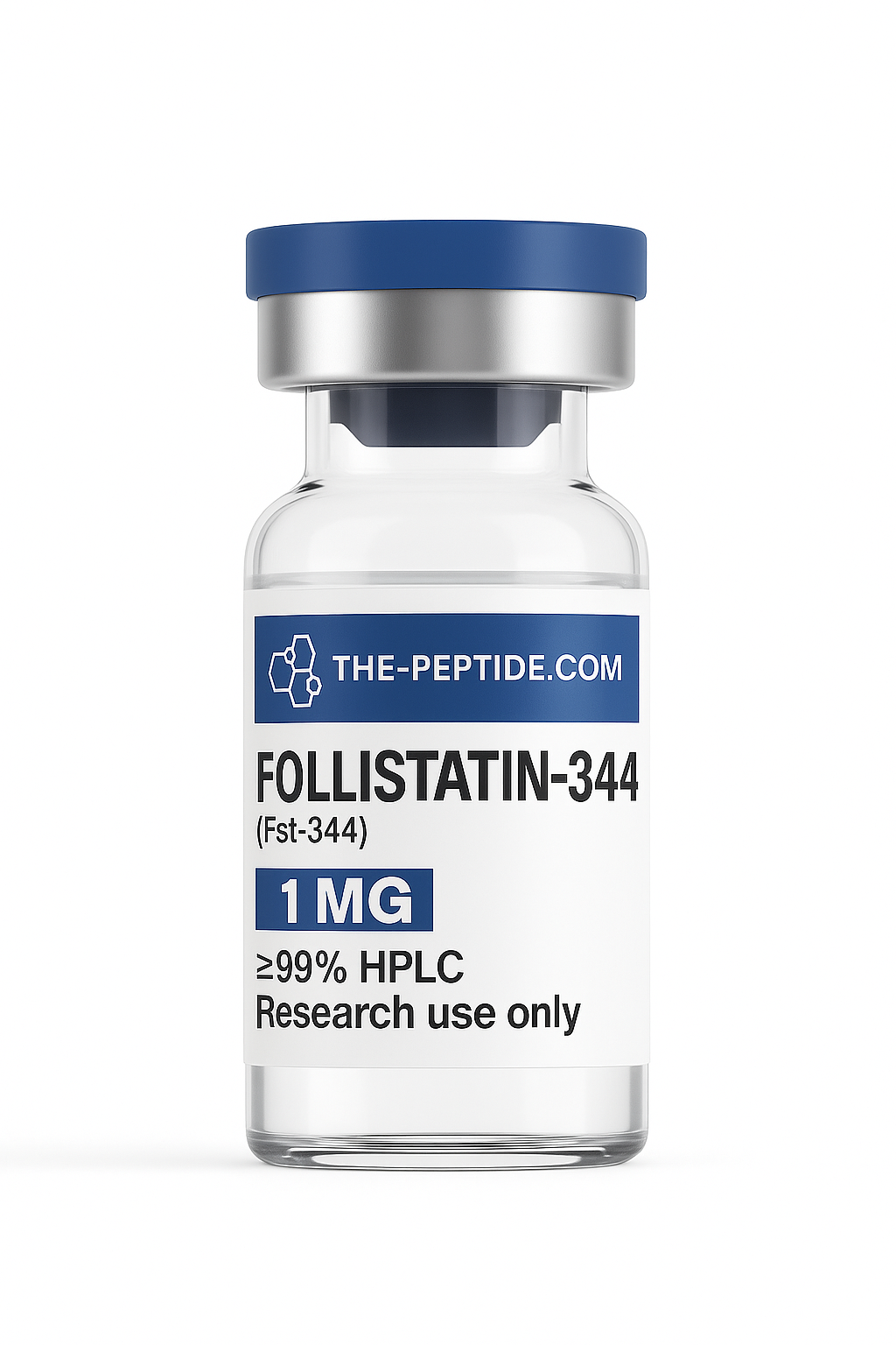 A vial labeled Follistatin-344, 1 mg, for research use only.
