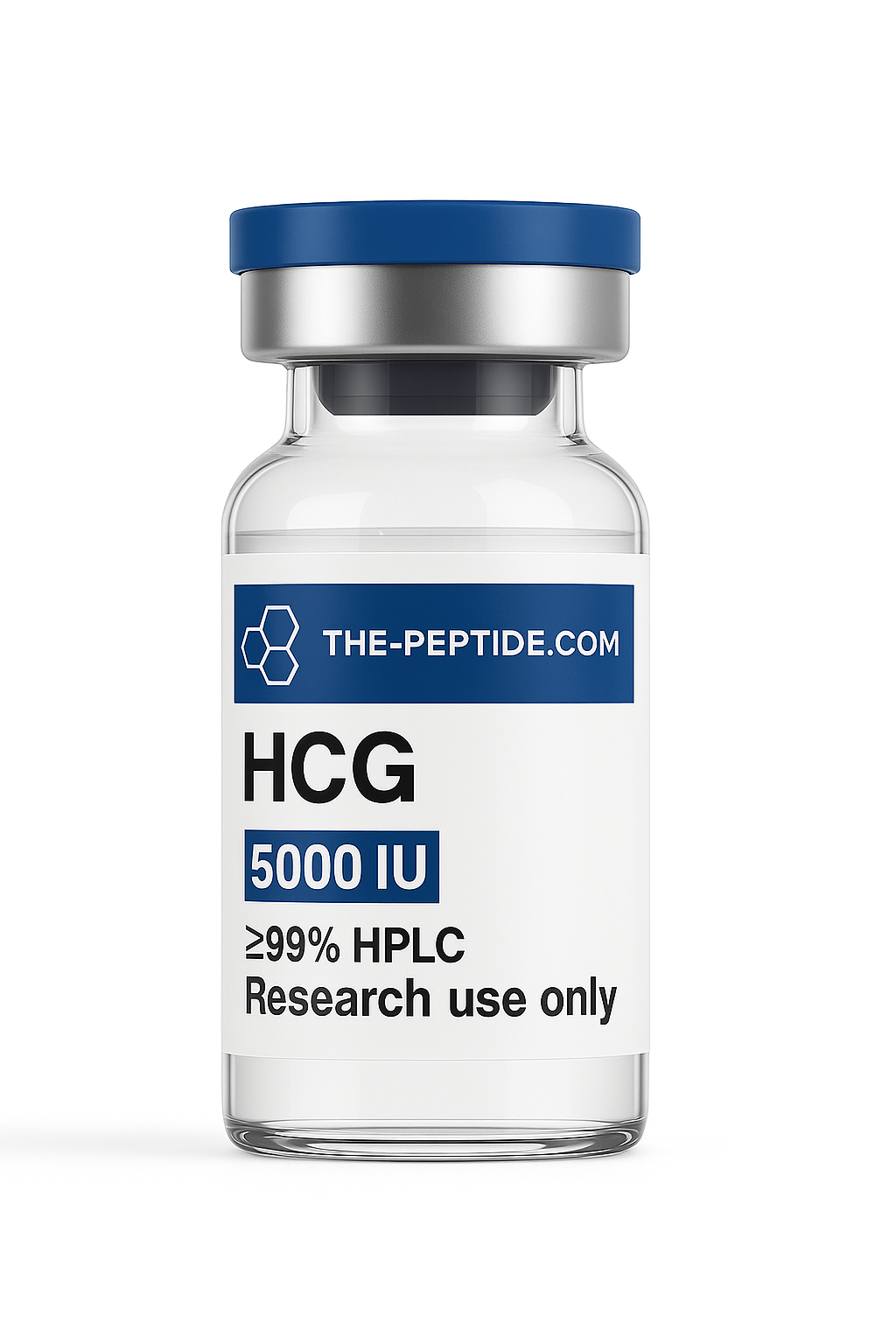 Vial of HCG peptide for research use, labeled 5000 IU with high purity.