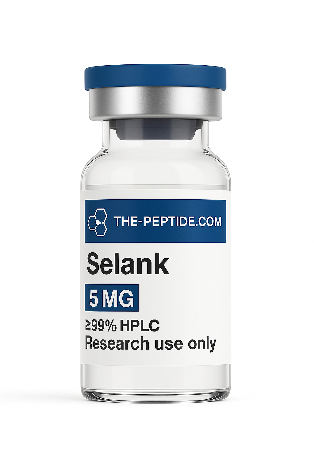 Vial of Selank peptide, 5 MG, for research use only.