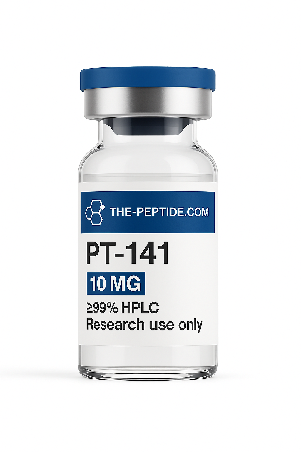 A vial of PT-141 peptide for research use, 10 mg purity.