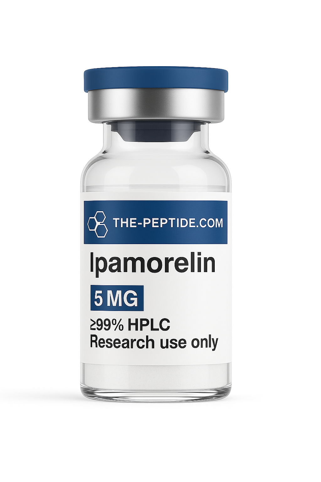A vial of Ipamorelin peptide labeled for research use only.