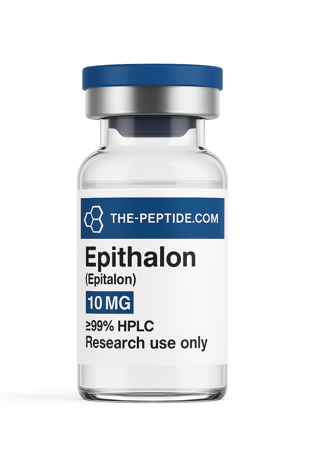 Epithalon vial labeled for research use, containing 10 mg peptide.
