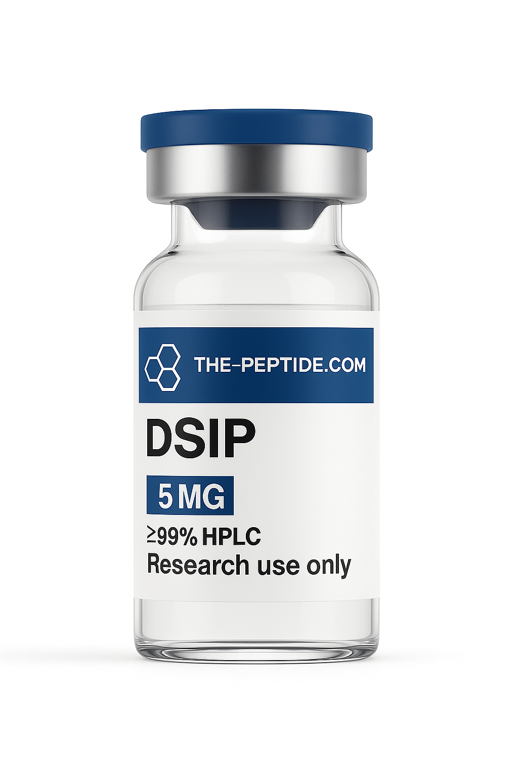 A vial labeled DSIP 5MG for research use only.