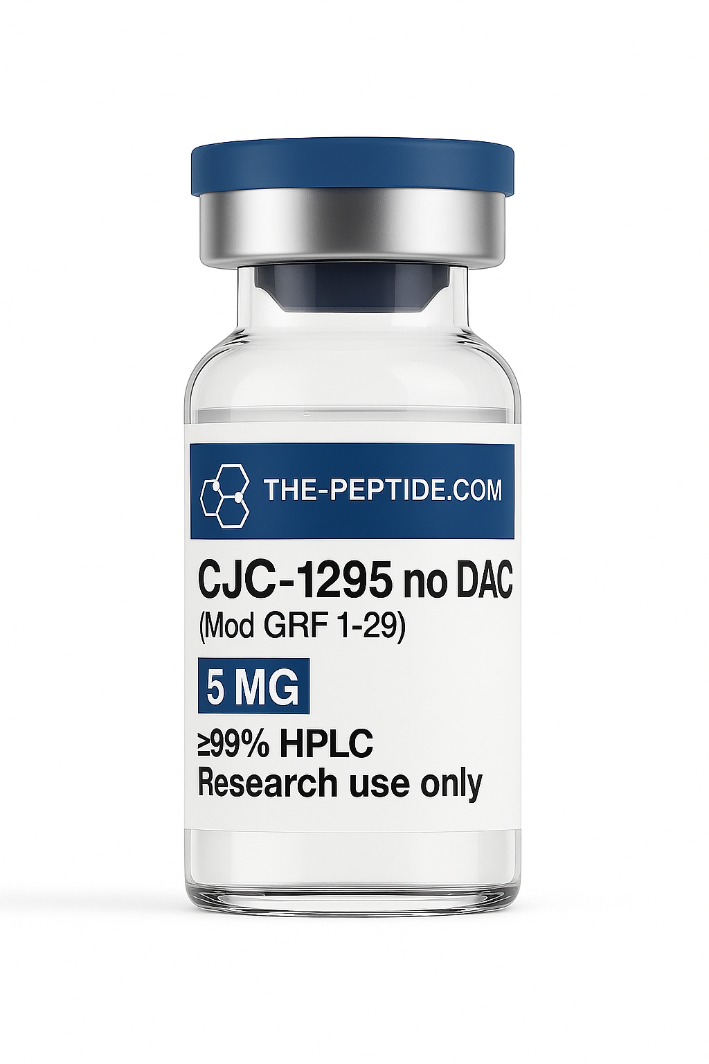 Vial of CJC-1295 no DAC peptide for research use only, 5 mg purity.