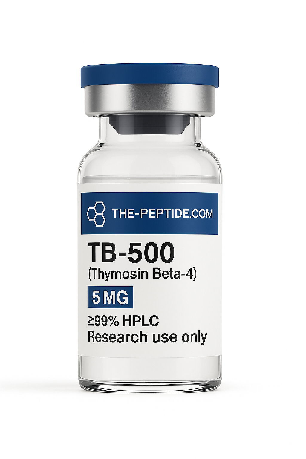 Vial of TB-500 peptide for research, 5 mg, high purity.