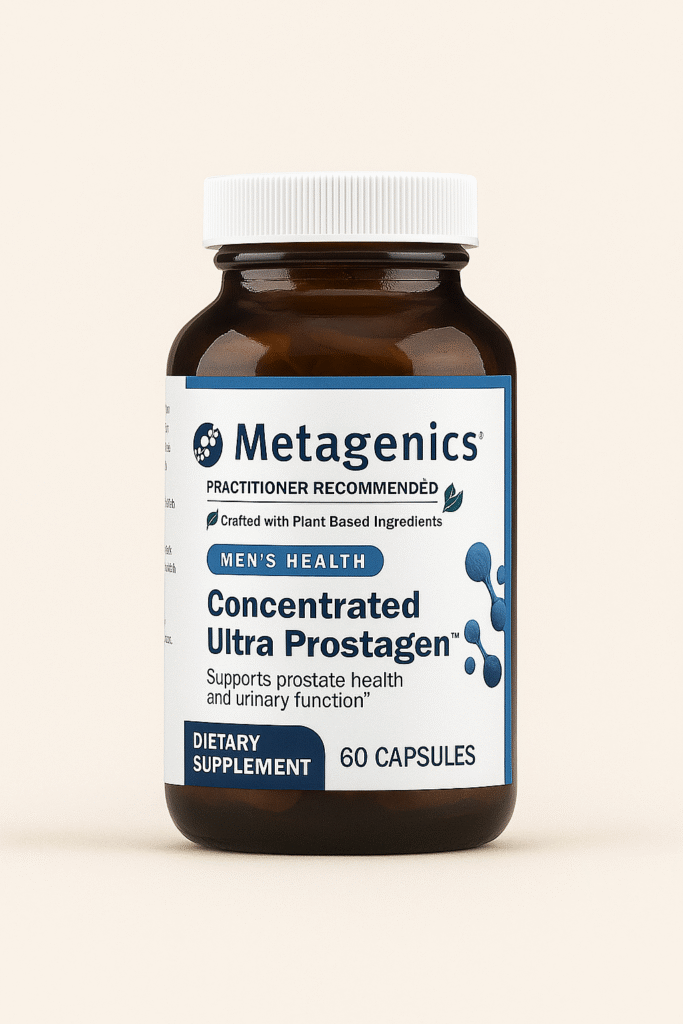 Bottle of Metagenics Concentrated Ultra Prostagen dietary supplement.