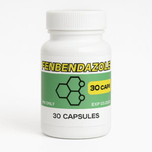 Bottle of Fenbendazole capsules, 30 count.