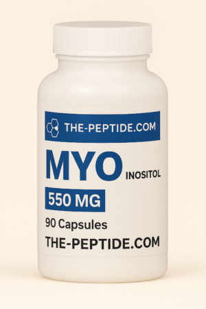 Bottle of MYO Inositol 550 mg capsules from THE-PEPTIDE.COM.