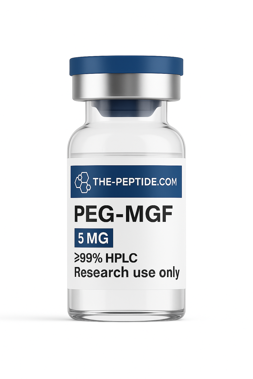 Vial labeled PEG-MGF 5 MG for research use only.