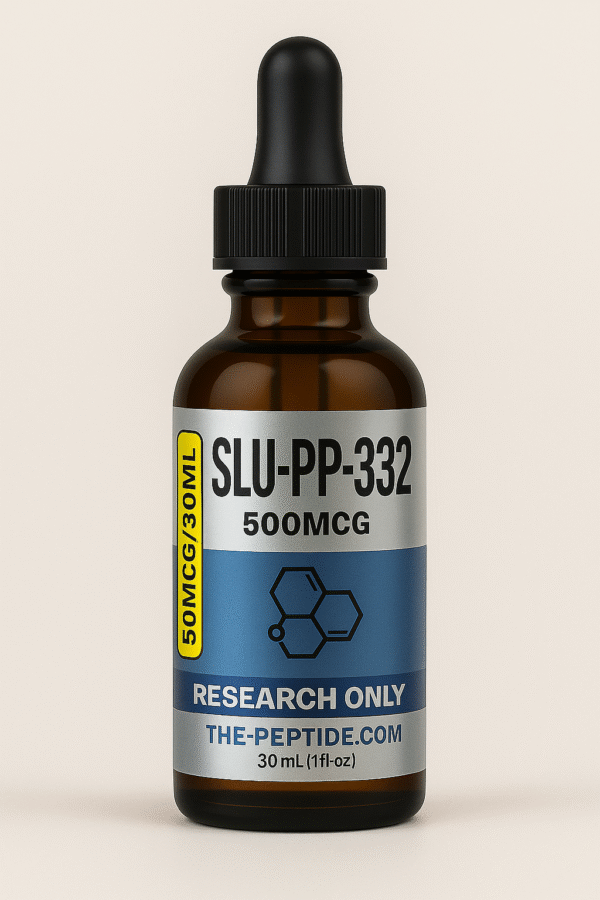 A bottle labeled SLU-PP-332, 500mcg for research use only.